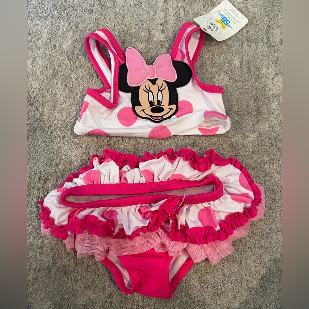 Disney Minnie Mouse Pink and White Kids Swimsuit